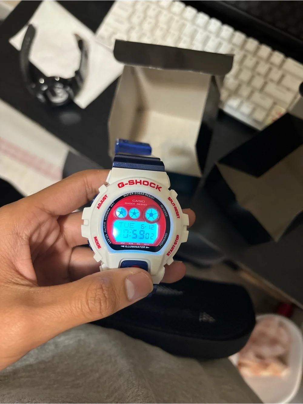 G-Shock White Case Red Dial Blue Strap Digital Sport Watch